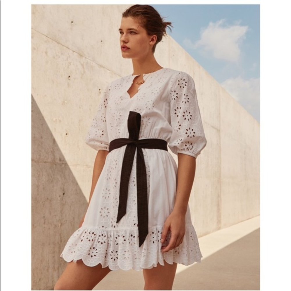 J Crew Scalloped Trim Tie Waist Eyelet Dress